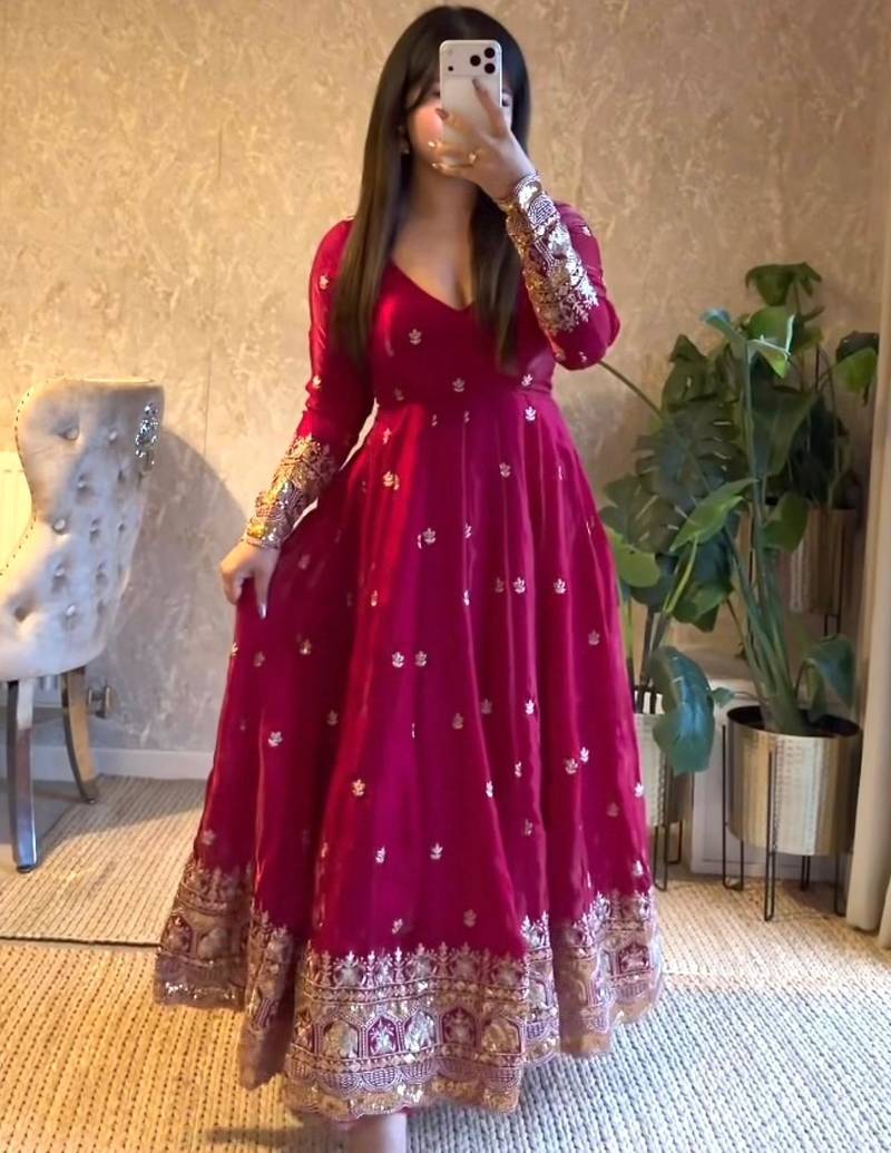 Rani Pink Sequin Embroidered Anarkali Suit