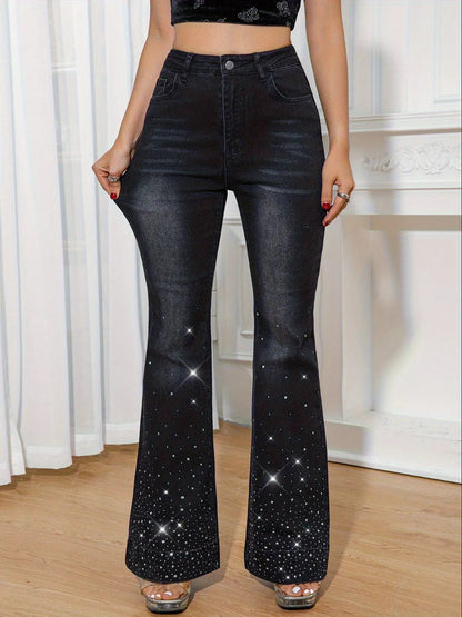 Rhinestone Embellished Flare Leg Jeans