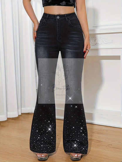 Rhinestone Embellished Flare Leg Jeans