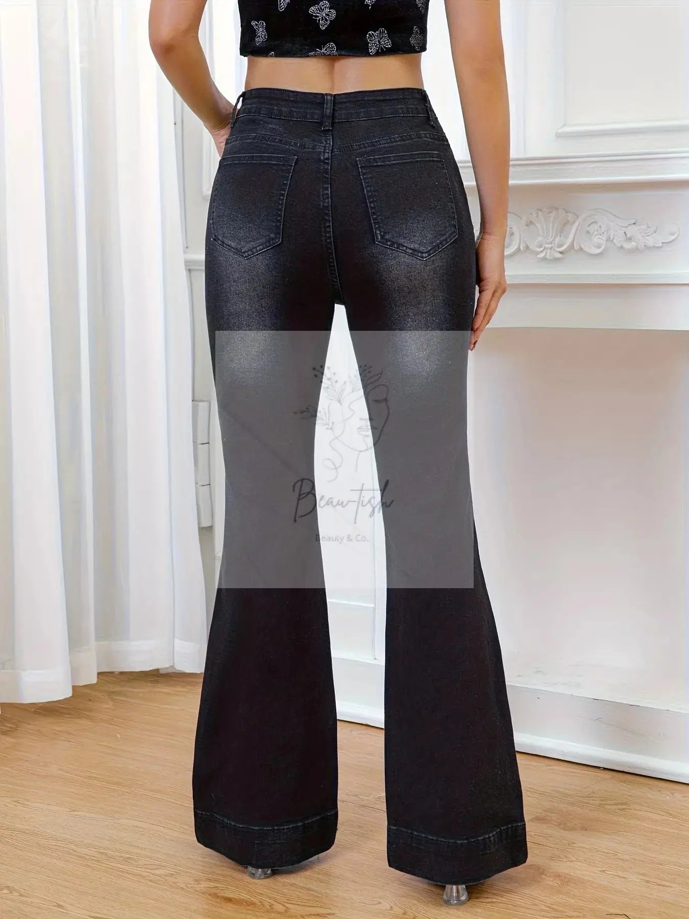 Rhinestone Embellished Flare Leg Jeans