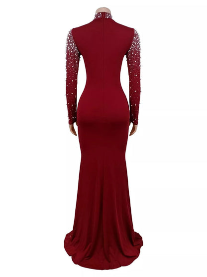 Rhinestone Long Sleeve Mermaid Maxi Dress