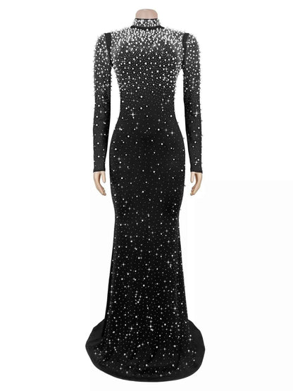 Rhinestone Long Sleeve Mermaid Maxi Dress