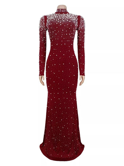 Rhinestone Long Sleeve Mermaid Maxi Dress