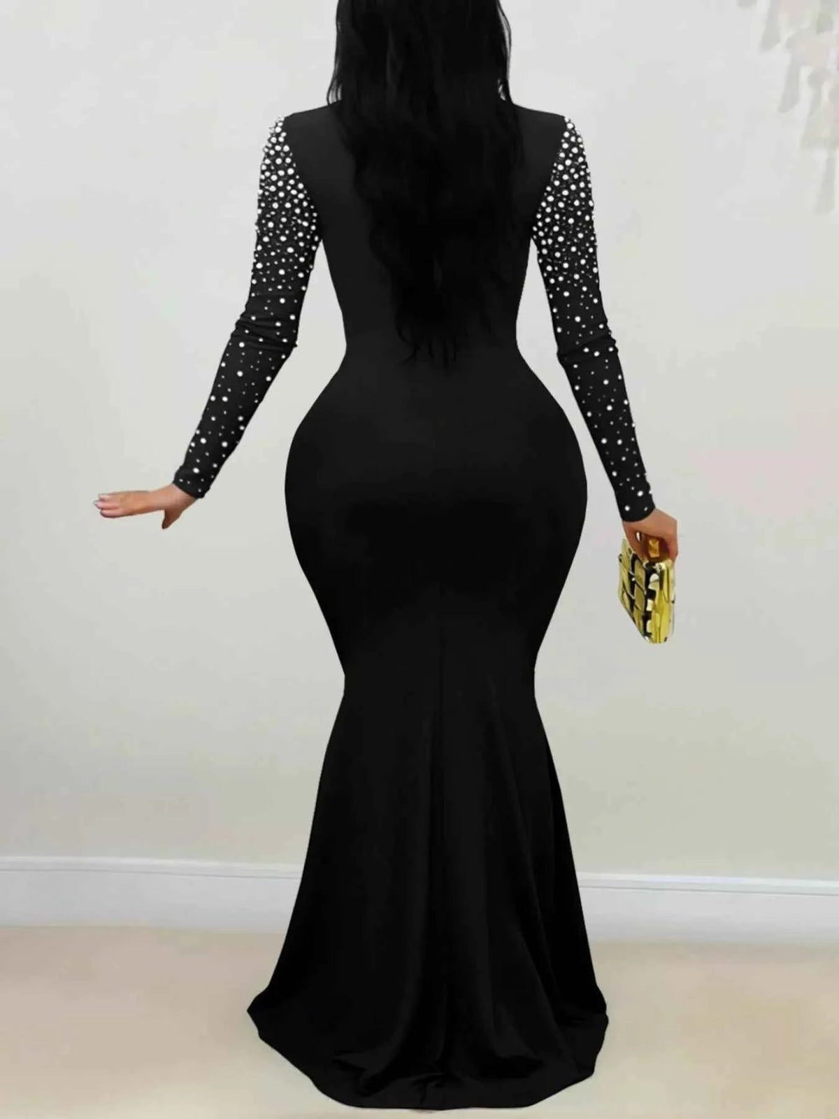 Rhinestone Long Sleeve Mermaid Maxi Dress