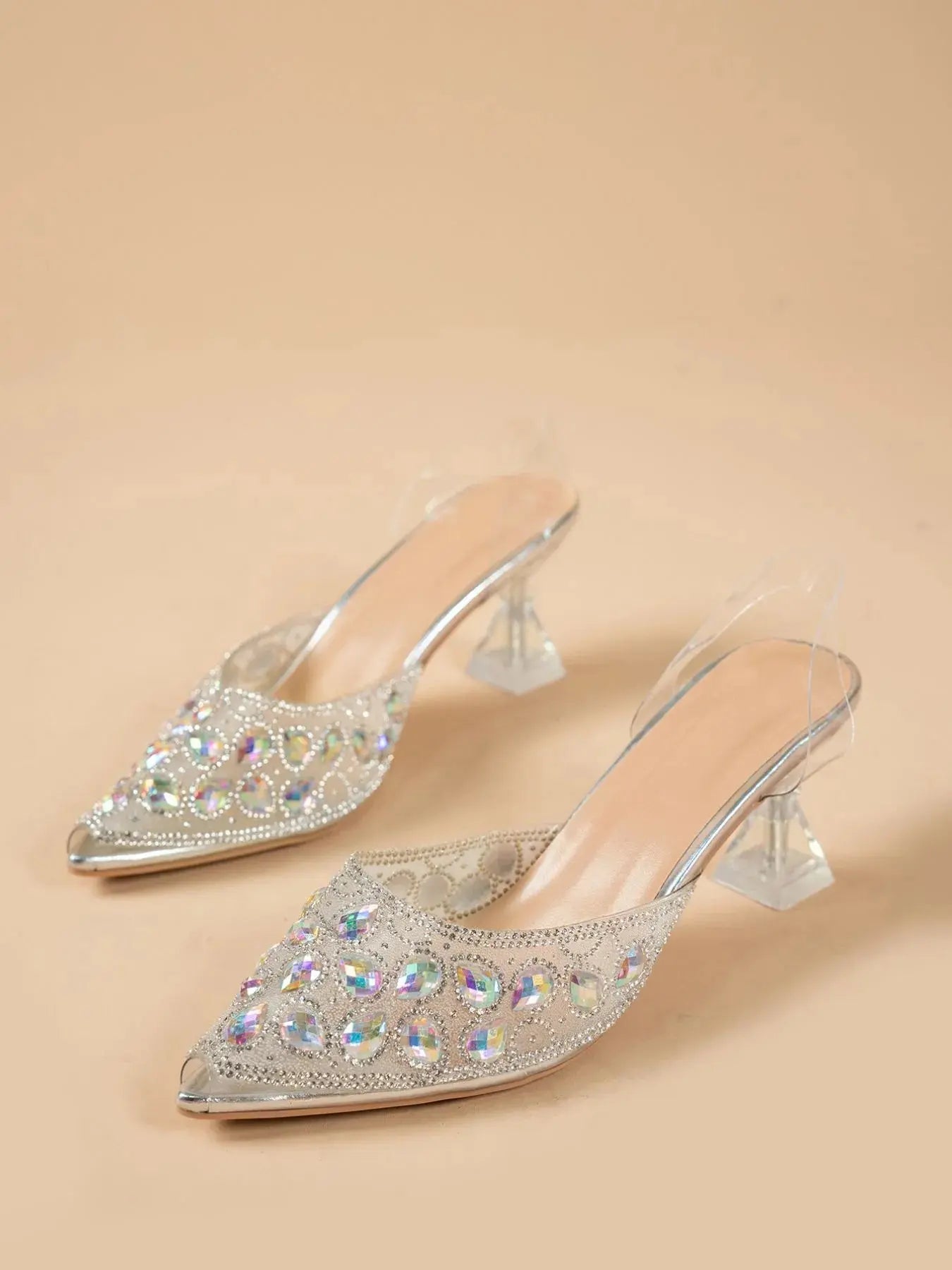 Rhinestone Point Toe Flare Heel Sandals