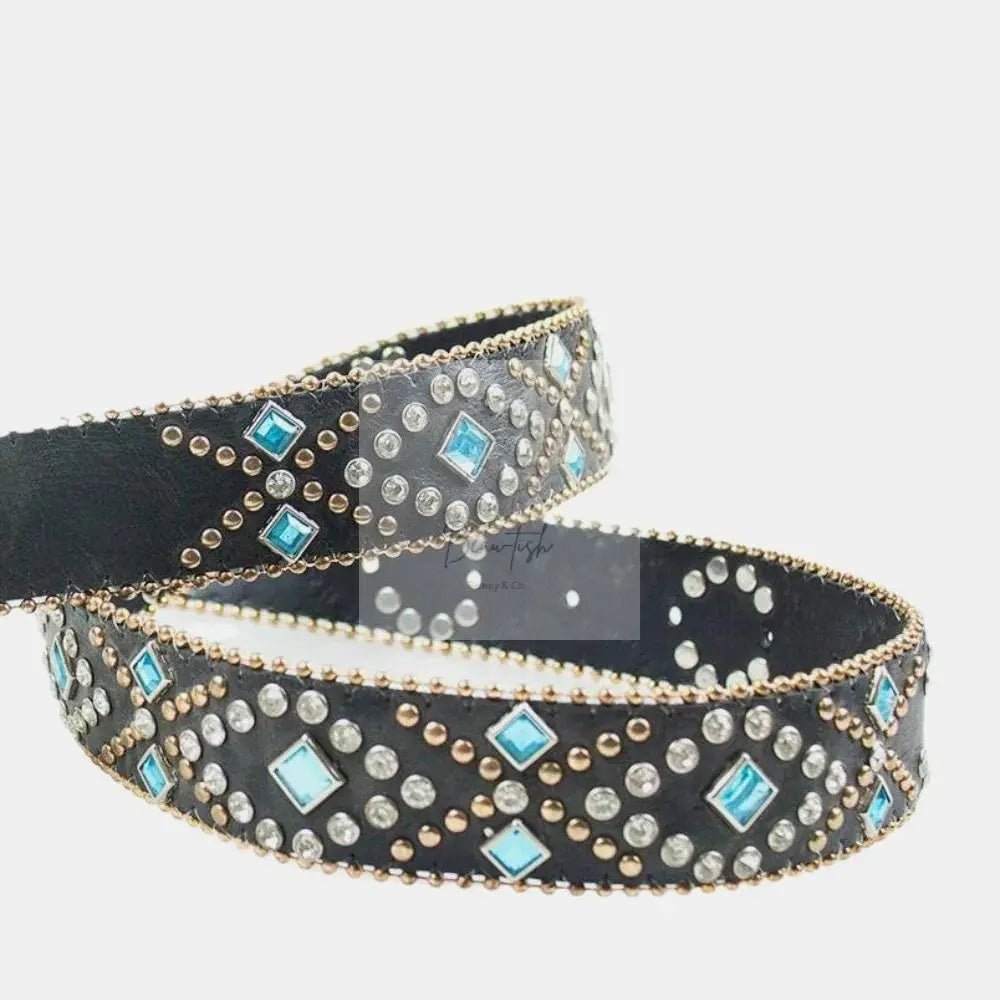 Rhinestone PU Leather Belt