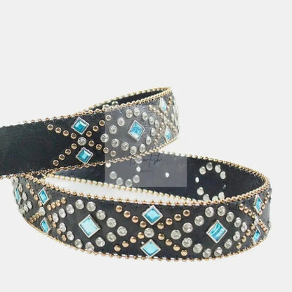 Rhinestone PU Leather Belt
