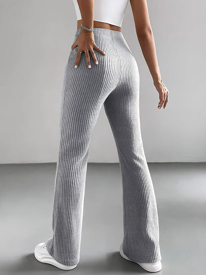 Ribbed Knit High Waist Flare Pants