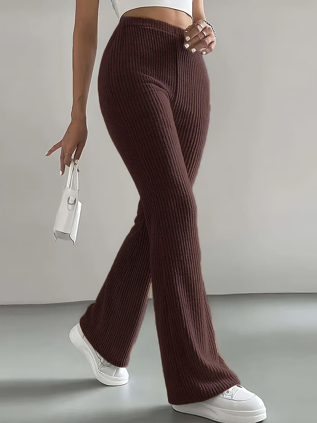 Ribbed Knit High Waist Flare Pants