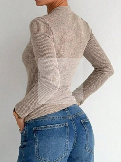 Ribbed Knit Long Sleeve T-Shirt