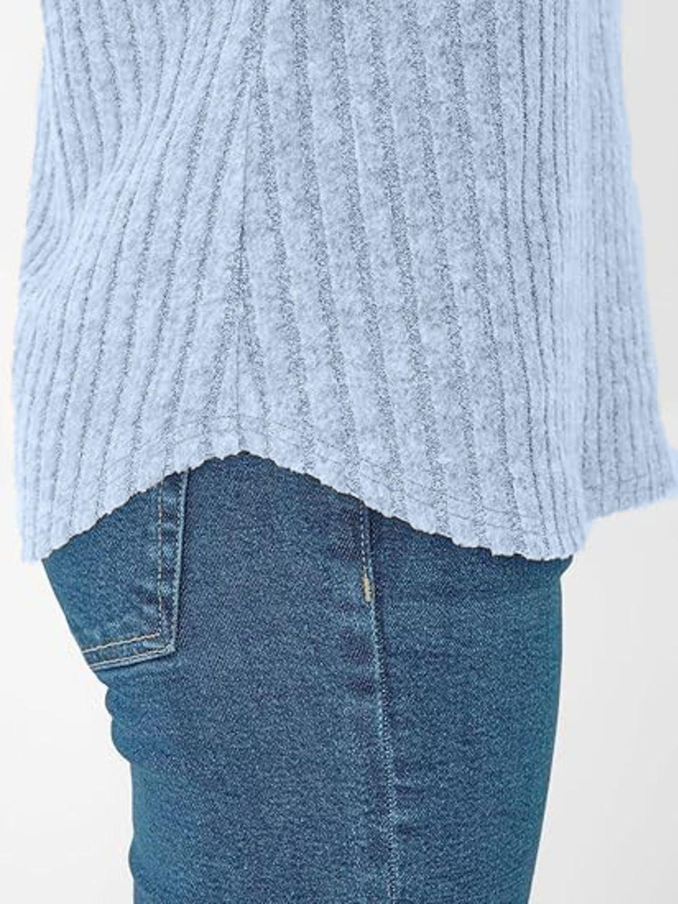 Ribbed Knit V-Neck Relaxed Fit T-Shirt