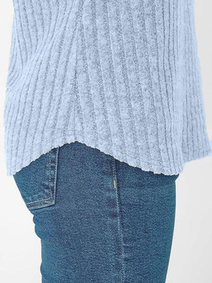 Ribbed Knit V-Neck Relaxed Fit T-Shirt