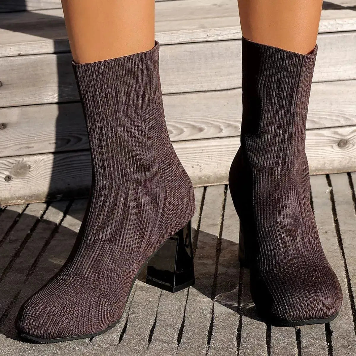 Round Toe Block Heels Boots