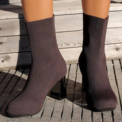 Round Toe Block Heels Boots