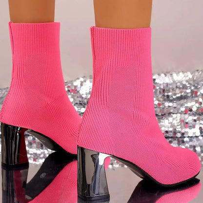 Round Toe Block Heels Boots