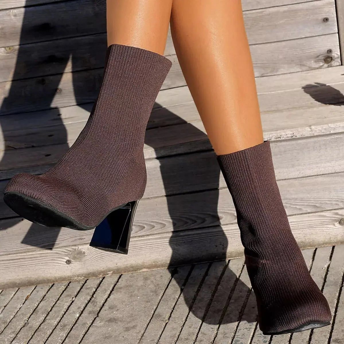 Round Toe Block Heels Boots