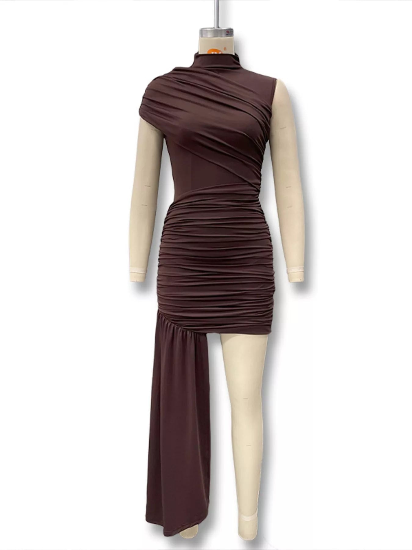 Ruched Mock Neck Stretch Dress