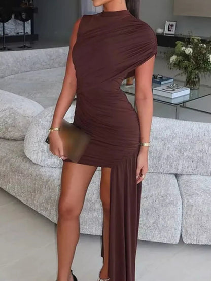 Ruched Mock Neck Stretch Dress
