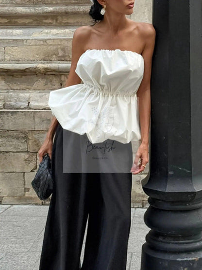 Ruched Bubble Hem Tube Top