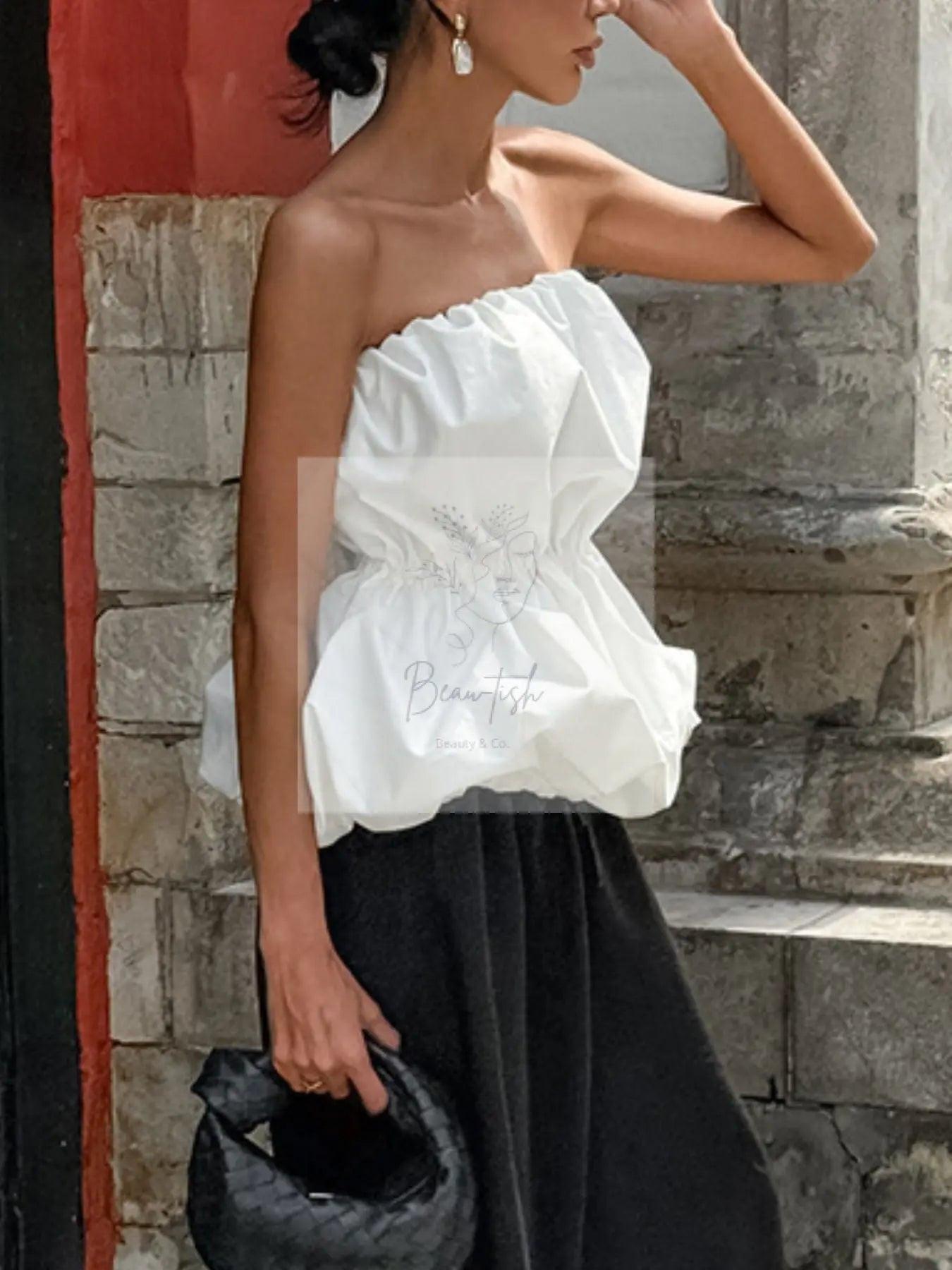 Ruched Bubble Hem Tube Top