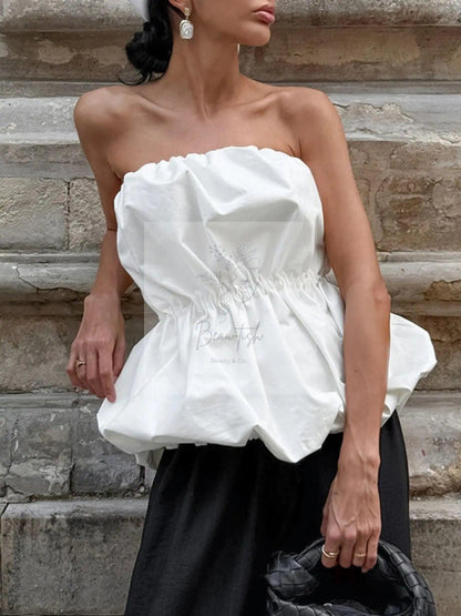 Ruched Bubble Hem Tube Top