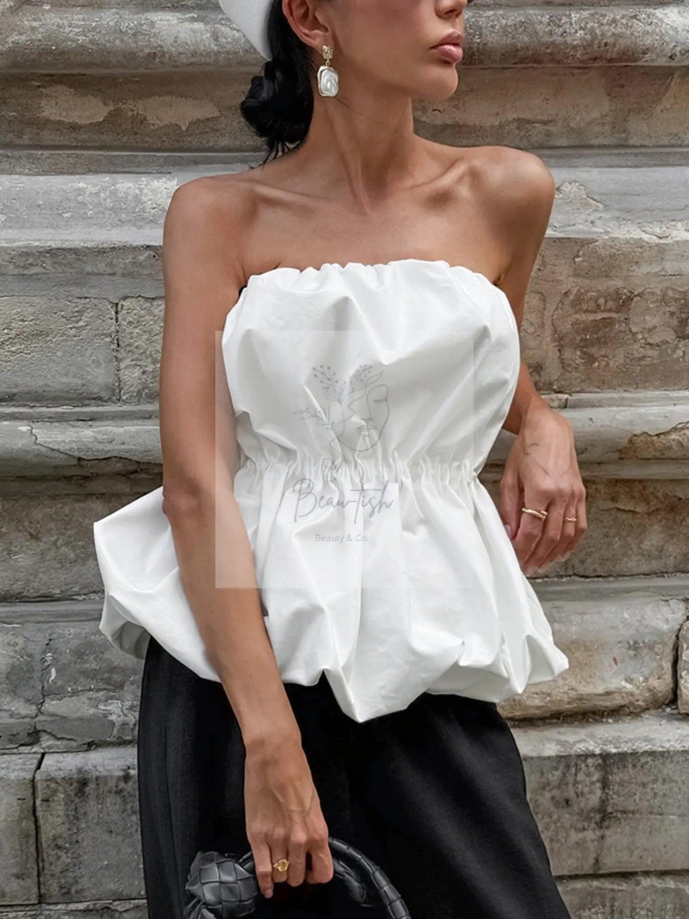 Ruched Bubble Hem Tube Top