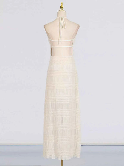 Ruched Halter Neck Maxi Dress