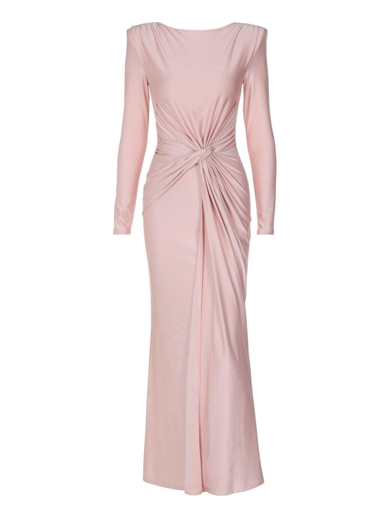 Ruched Knot Front Long Sleeve Maxi Dress
