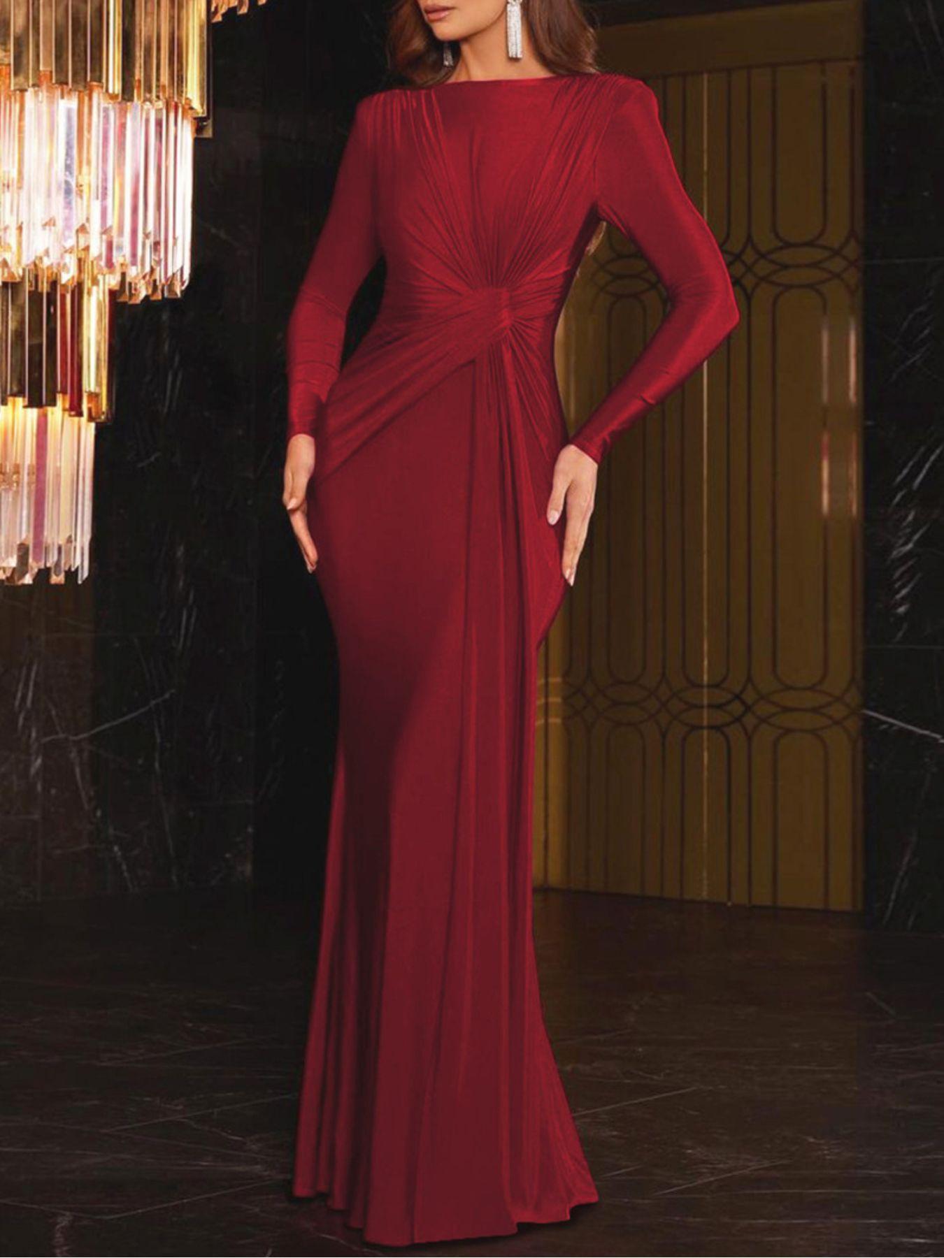 Ruched Knot Front Long Sleeve Maxi Dress