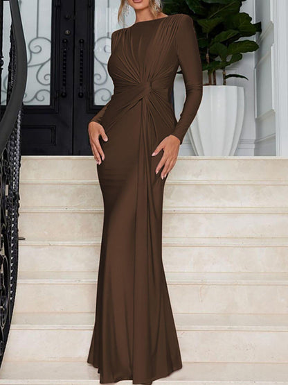 Ruched Knot Front Long Sleeve Maxi Dress