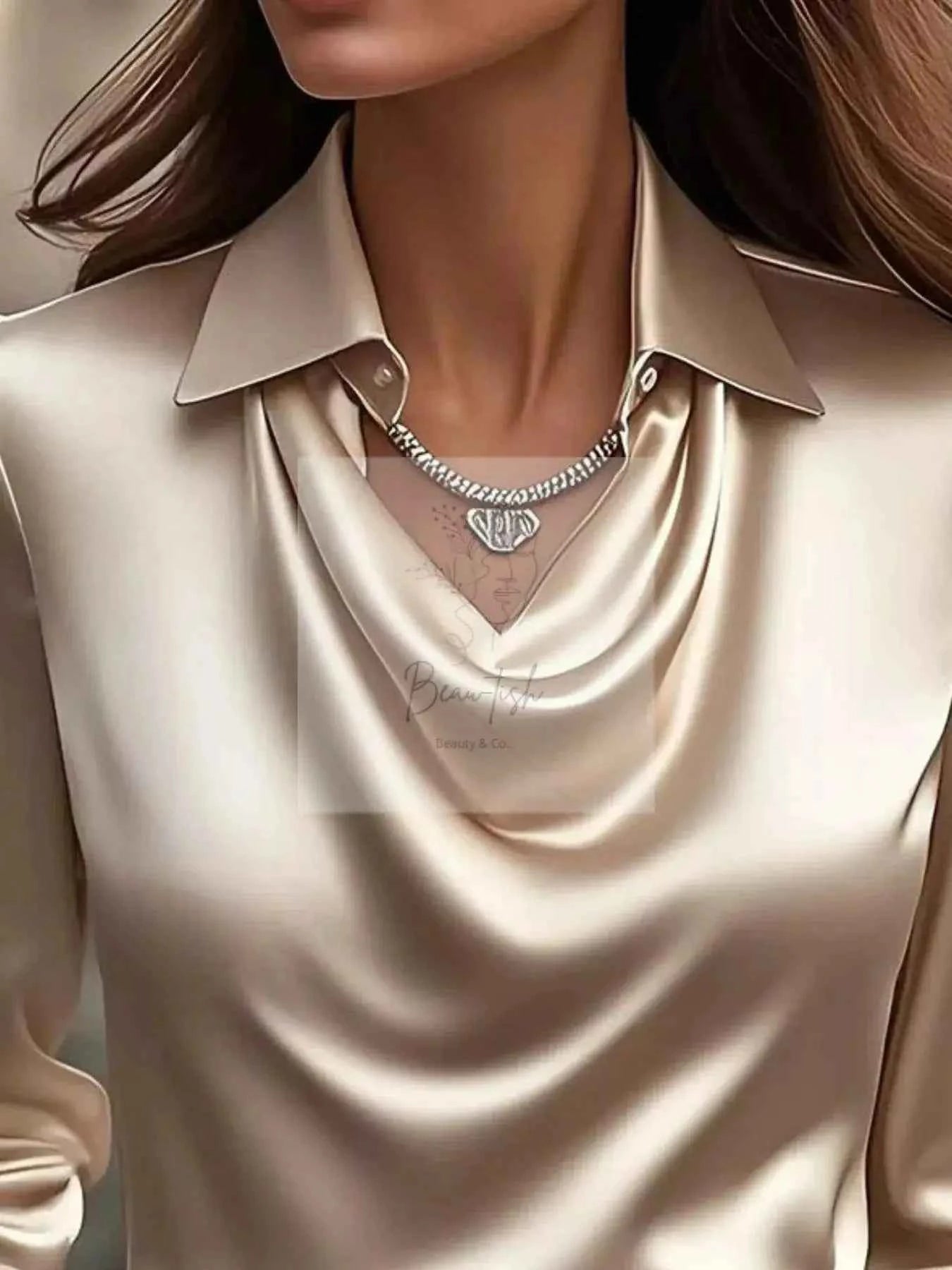 Ruched Long Sleeve Drape Collar Blouse