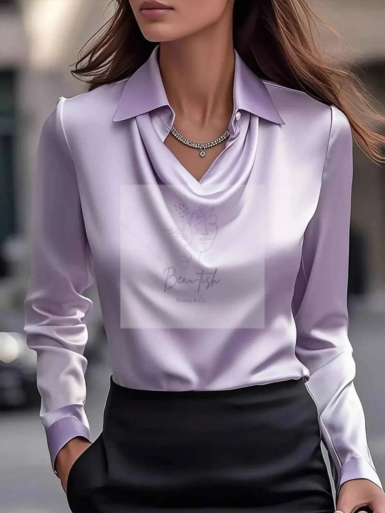Ruched Long Sleeve Drape Collar Blouse