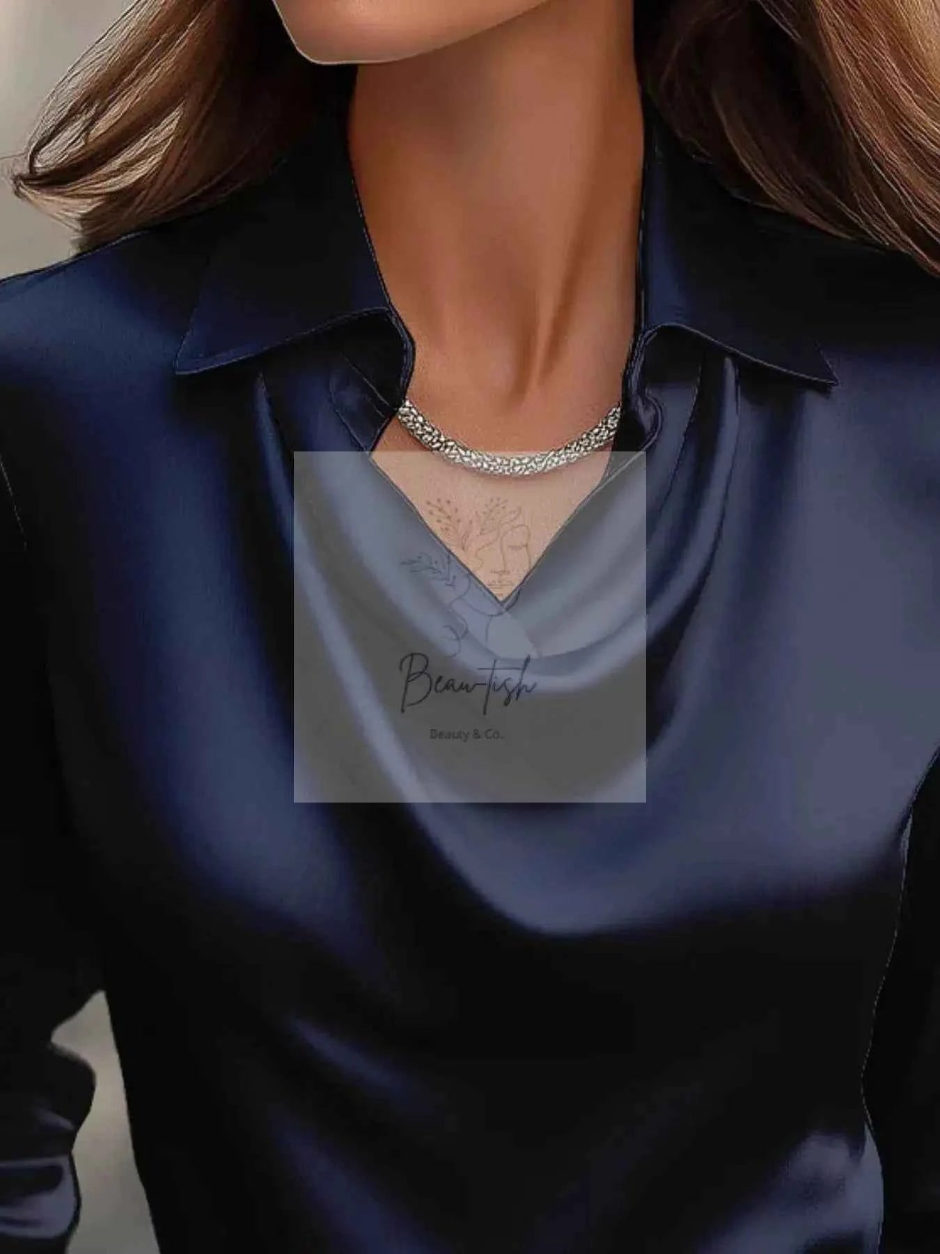 Ruched Long Sleeve Drape Collar Blouse