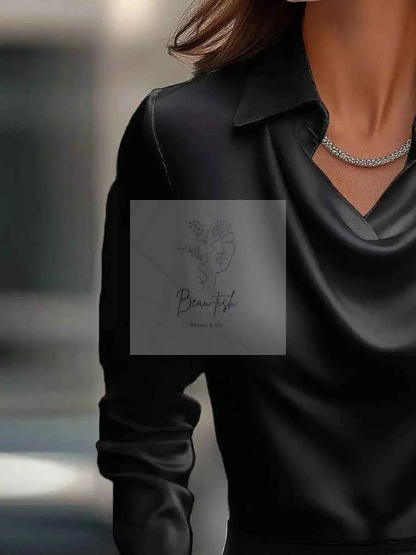Ruched Long Sleeve Drape Collar Blouse