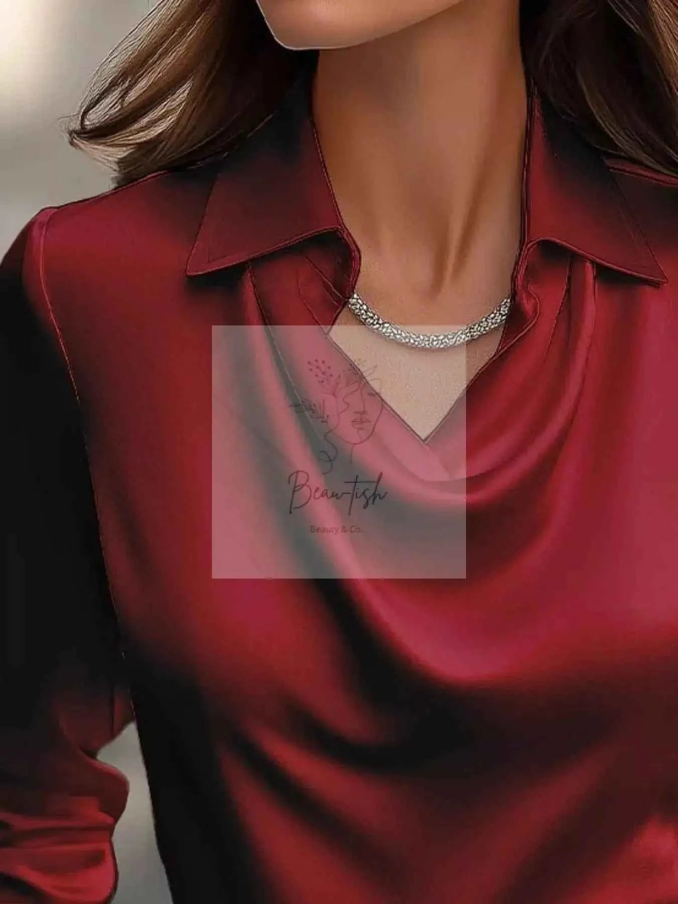 Ruched Long Sleeve Drape Collar Blouse