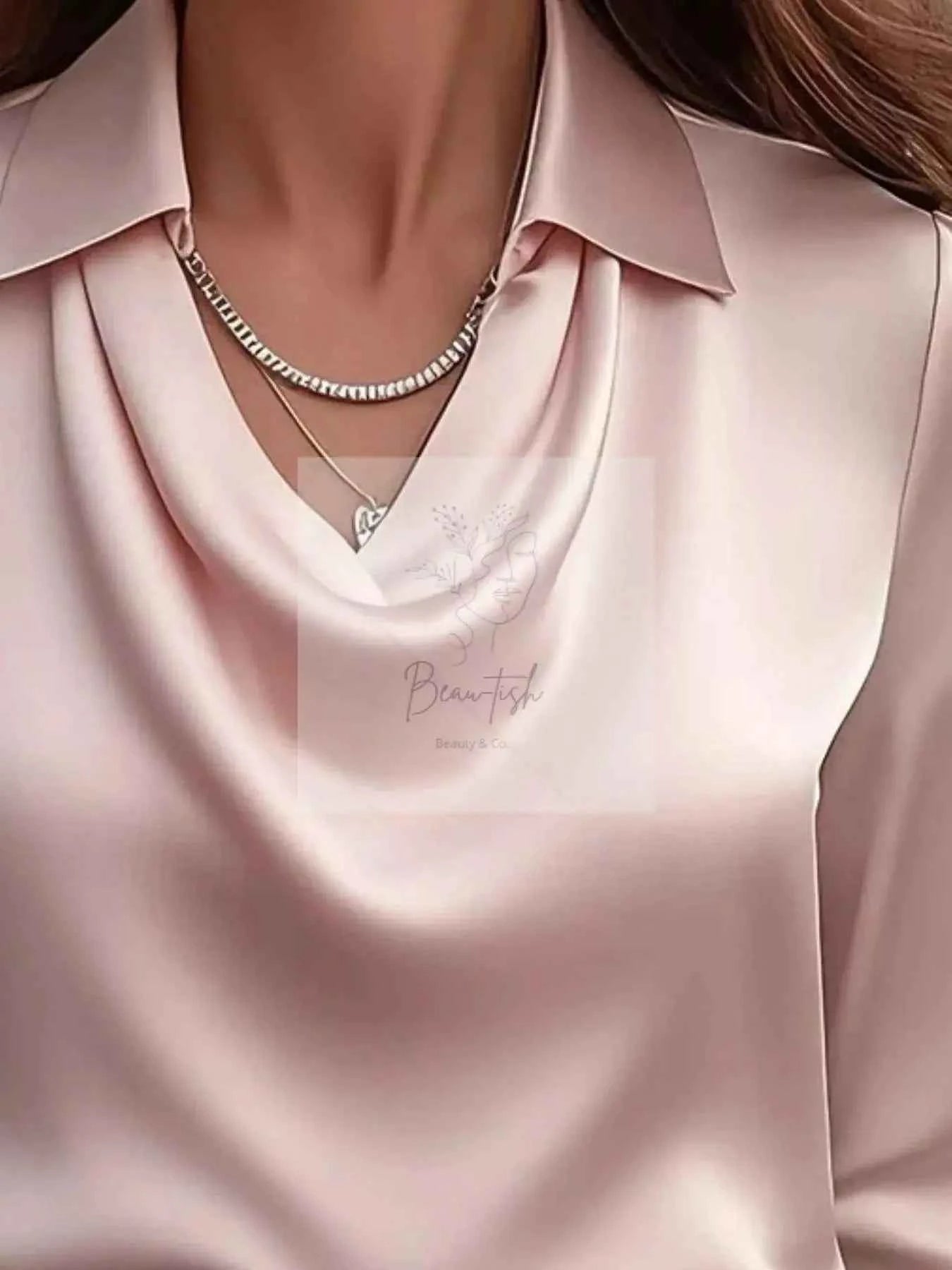 Ruched Long Sleeve Drape Collar Blouse