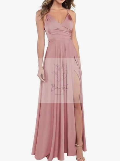 Ruched Slit Maxi Cami Dress