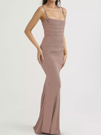 Ruched Spaghetti Strap Bodycon Maxi Dress
