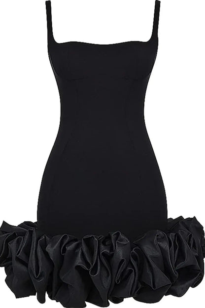 Ruched Square Neck Sleeve Mini Dress