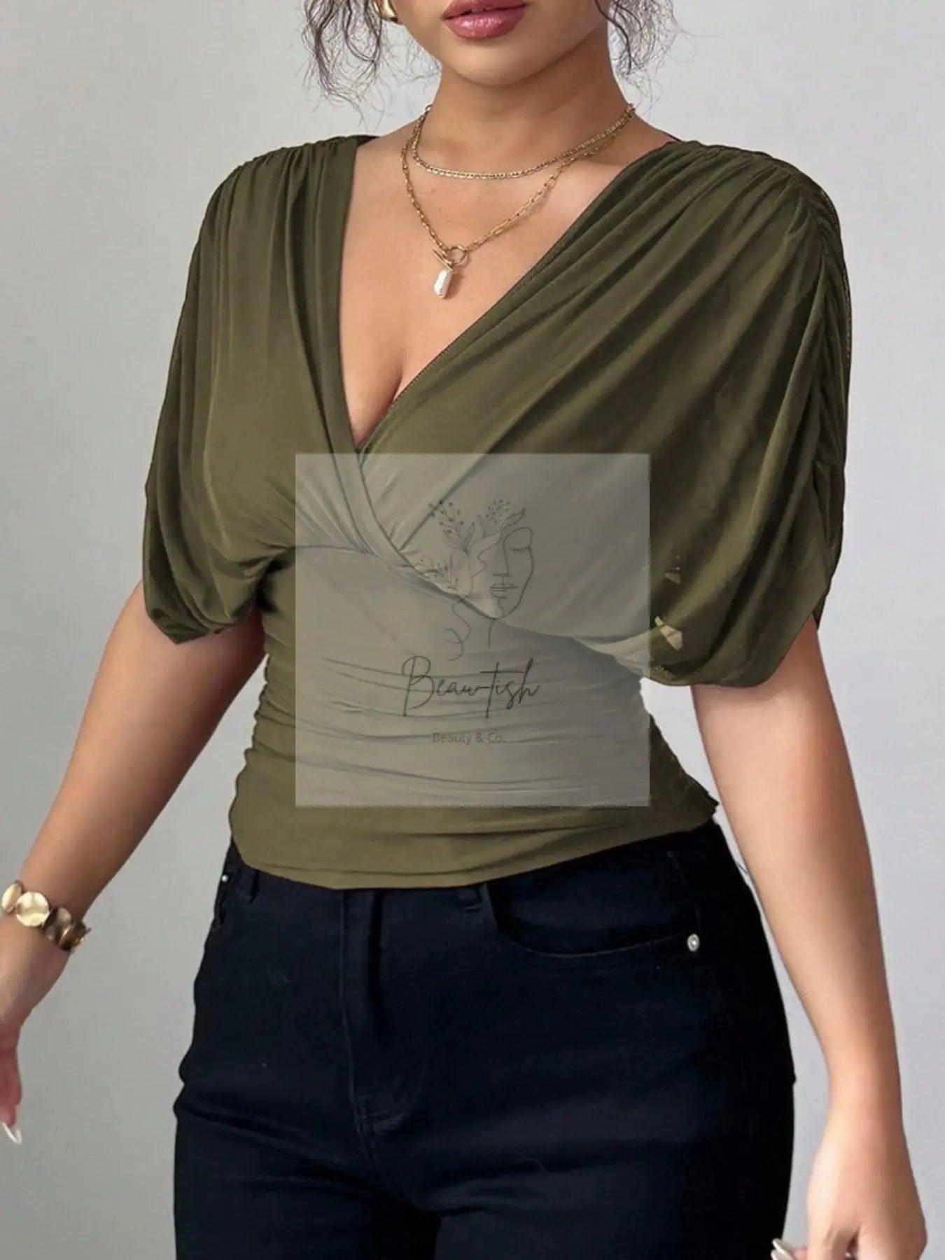 Ruched Surplice Short Sleeve Top