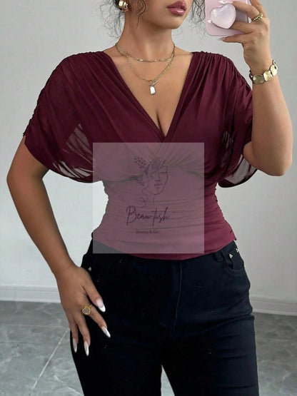 Ruched Surplice Short Sleeve Top