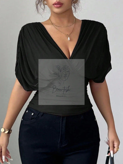 Ruched Surplice Short Sleeve Top
