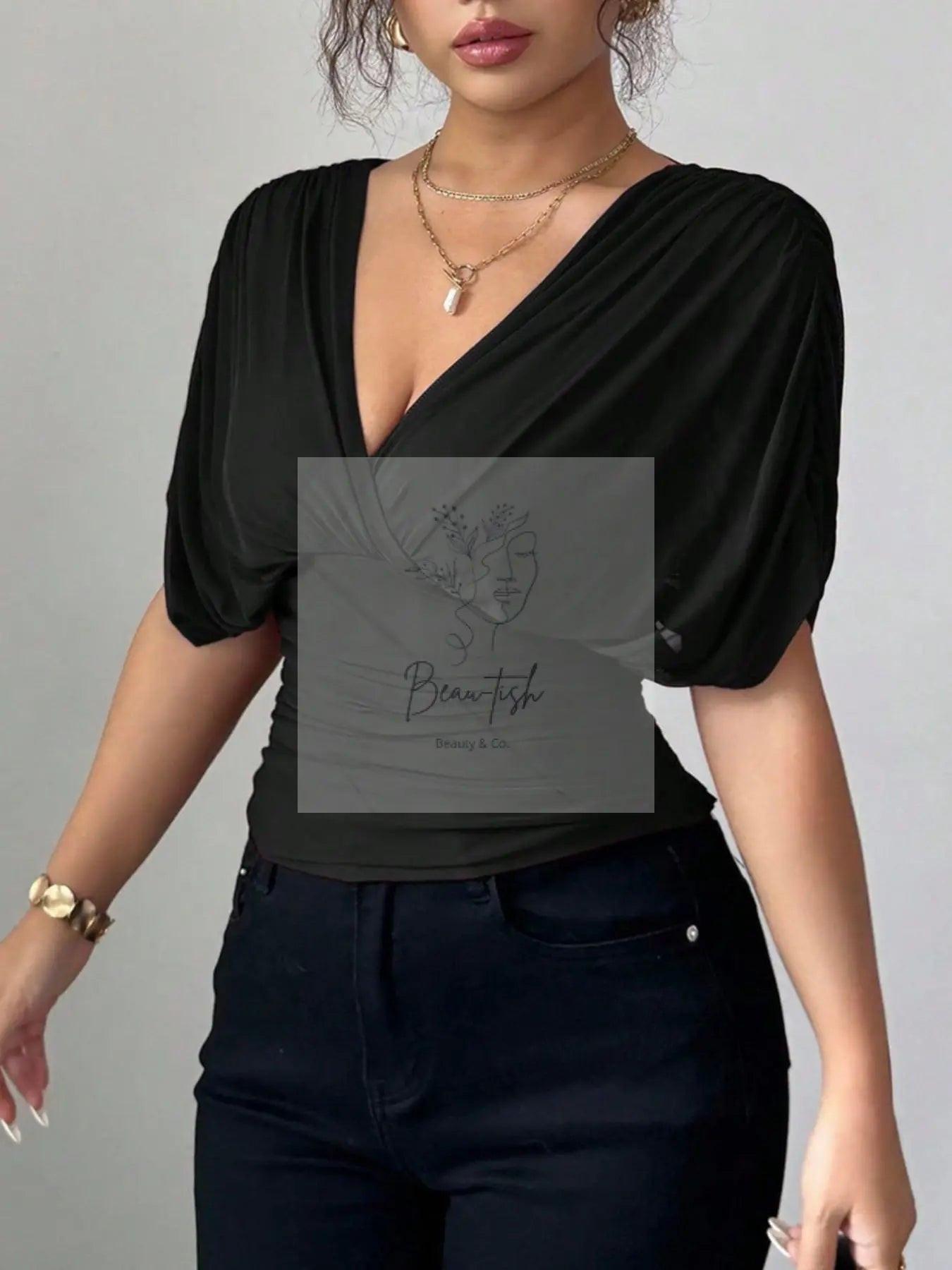 Ruched Surplice Short Sleeve Top