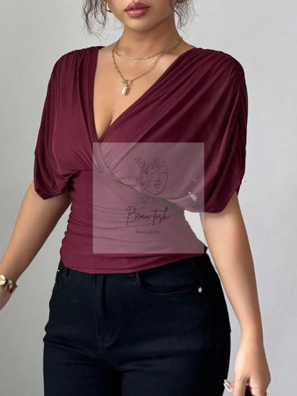 Ruched Surplice Short Sleeve Top