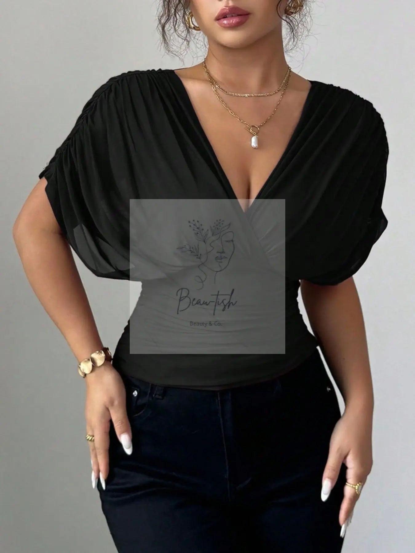 Ruched Surplice Short Sleeve Top