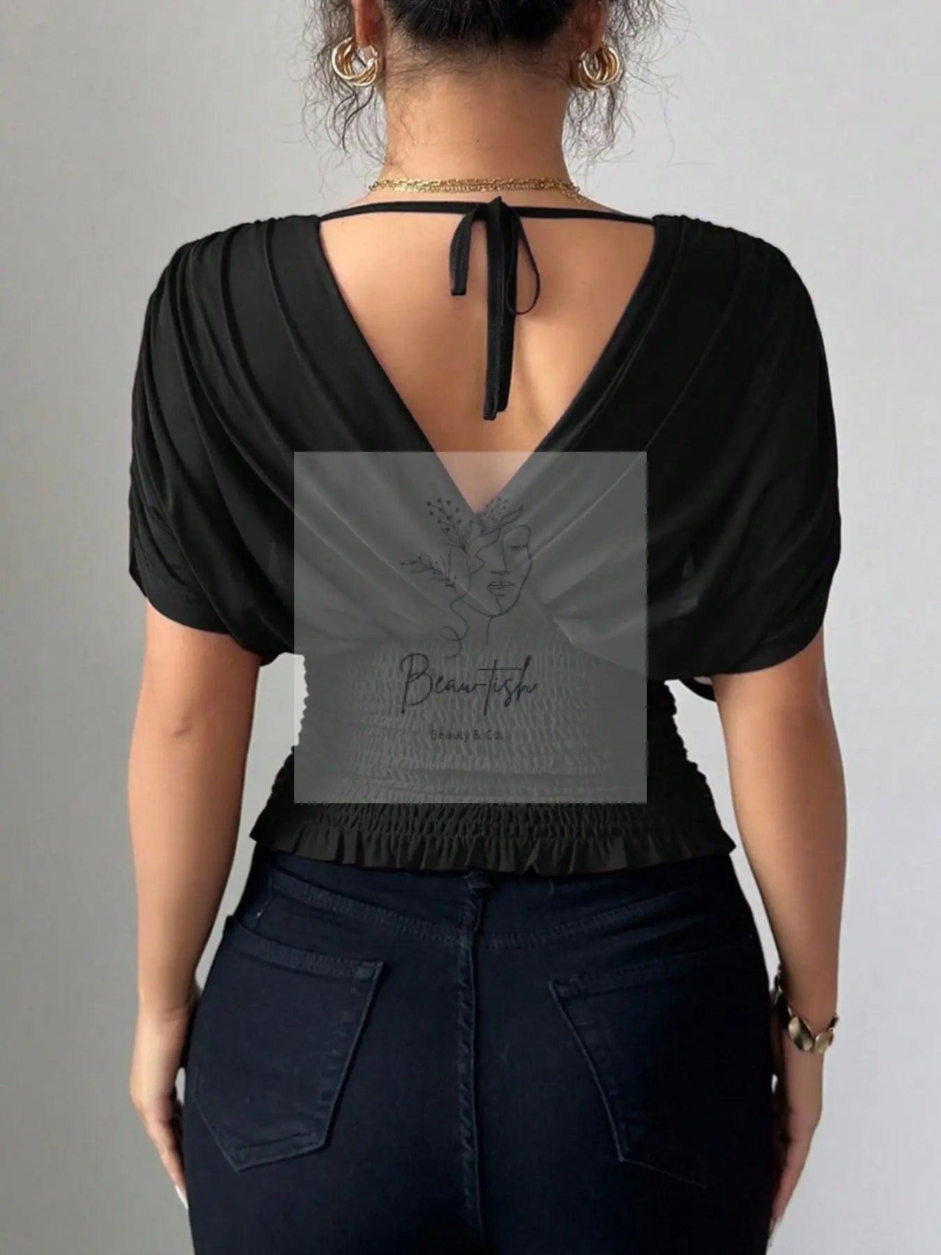 Ruched Surplice Short Sleeve Top