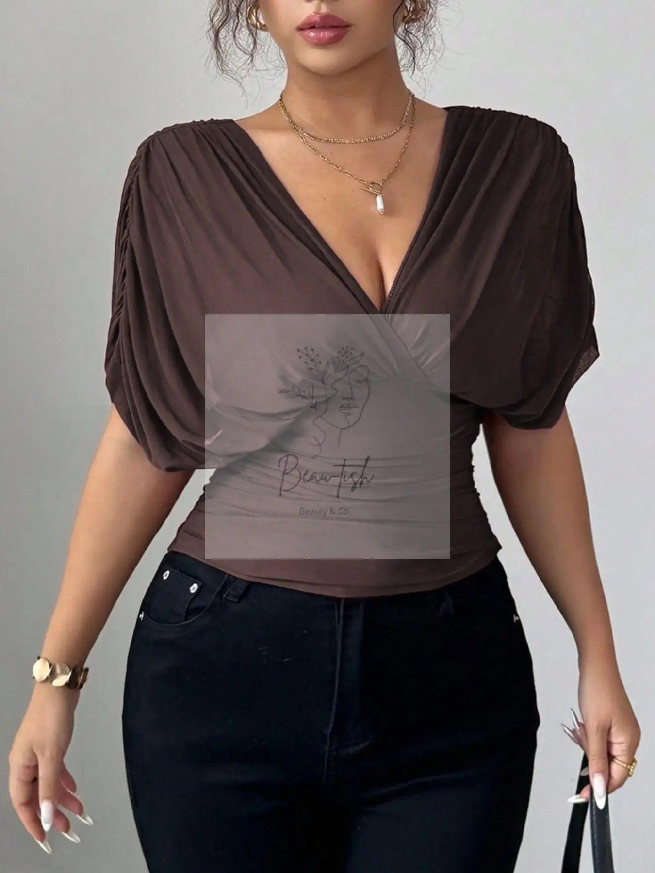 Ruched Surplice Short Sleeve Top