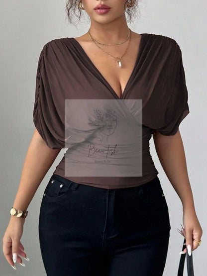 Ruched Surplice Short Sleeve Top