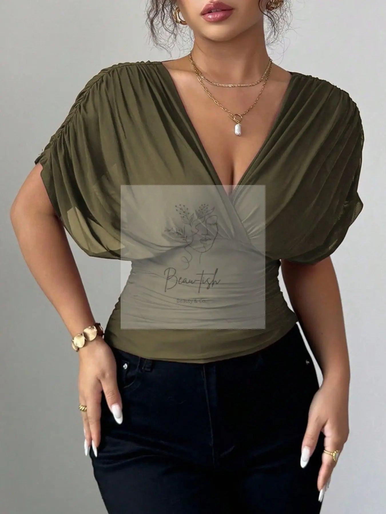 Ruched Surplice Short Sleeve Top