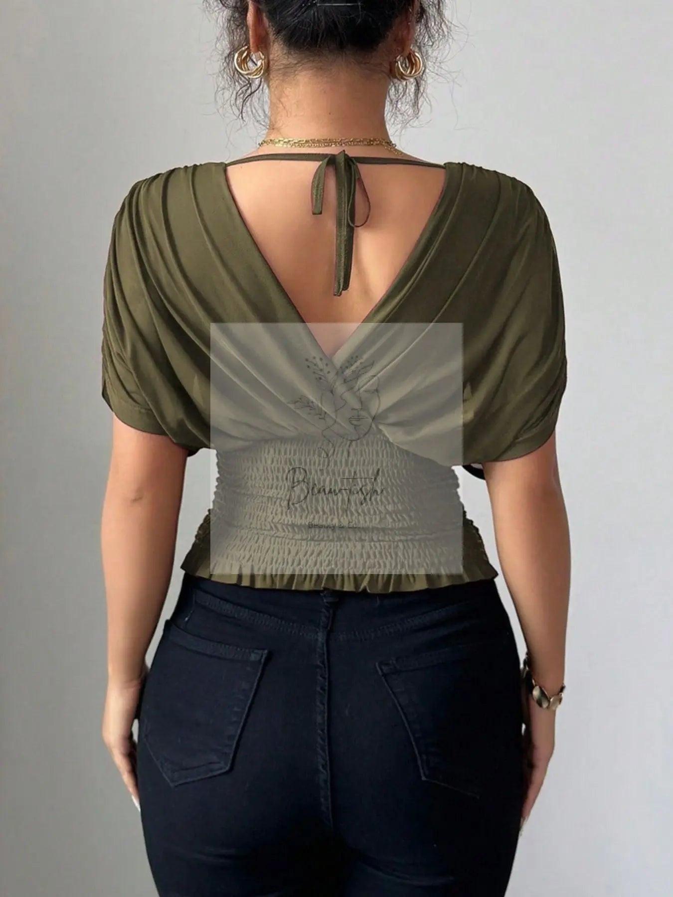 Ruched Surplice Short Sleeve Top